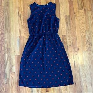 Navy Blue with Red Pattern: Sleeveless A-line dress
